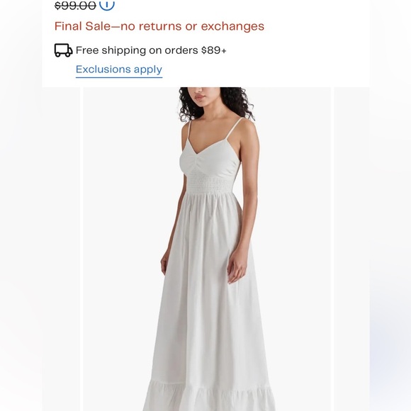 NWOT SOLD OUT Steve Madden Smocked Sleeveless Maxi Dress in White Size S - Picture 4 of 15